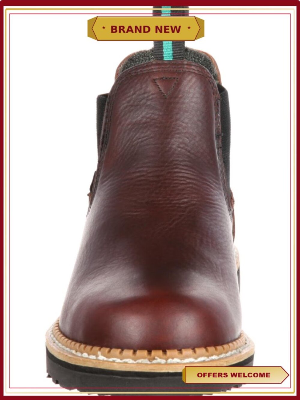 Waterproof Steel Toe Work Boot Full-Grain Leather Pull Tabs - Picture 3 of 6